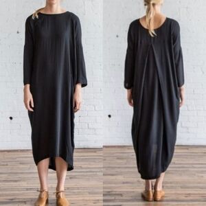 Black Crane Pleated Asymmetrical Cocoon Dress
